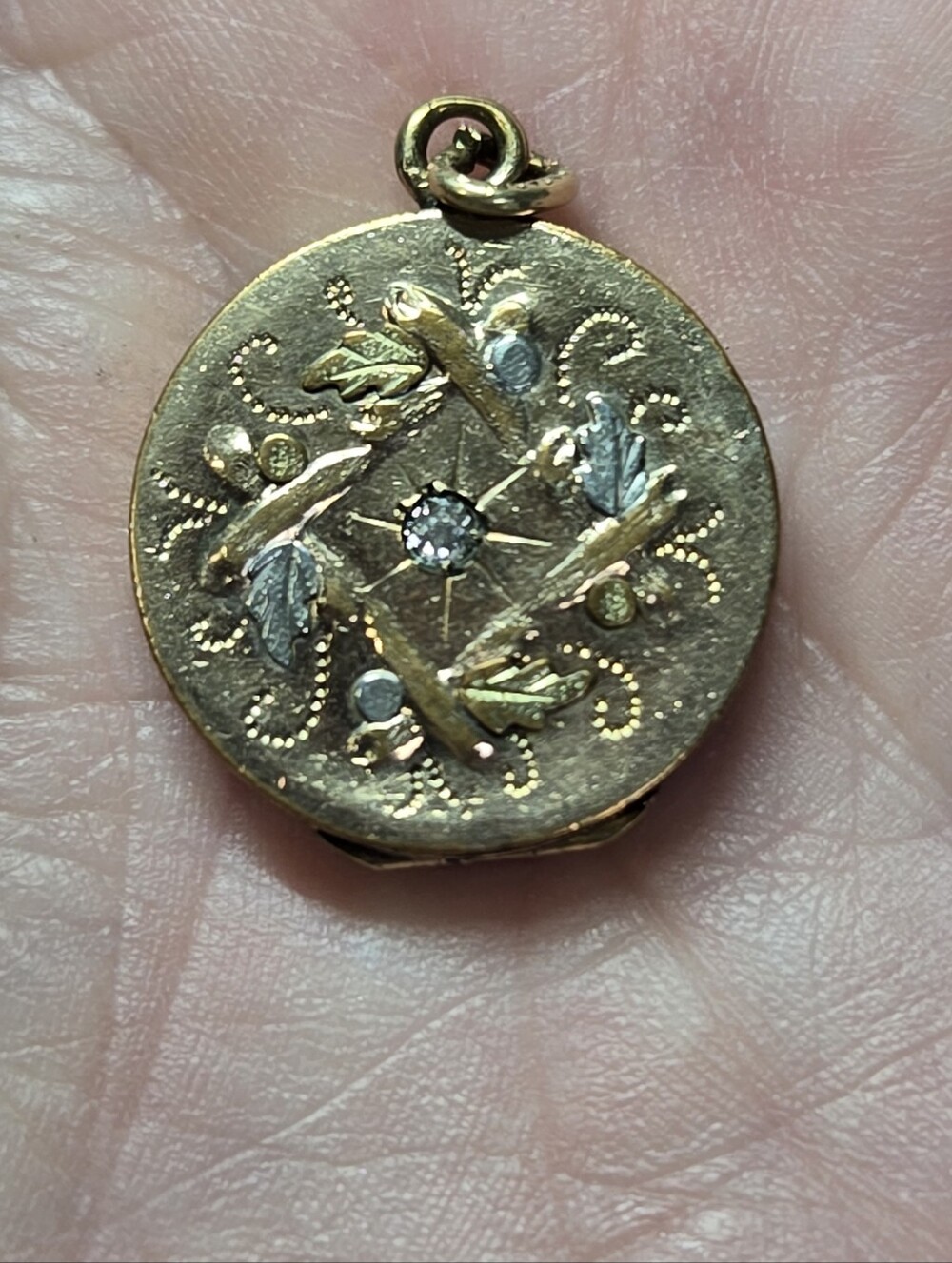 Victorian Gold Filled Floral Locket Pendant with Center Stone